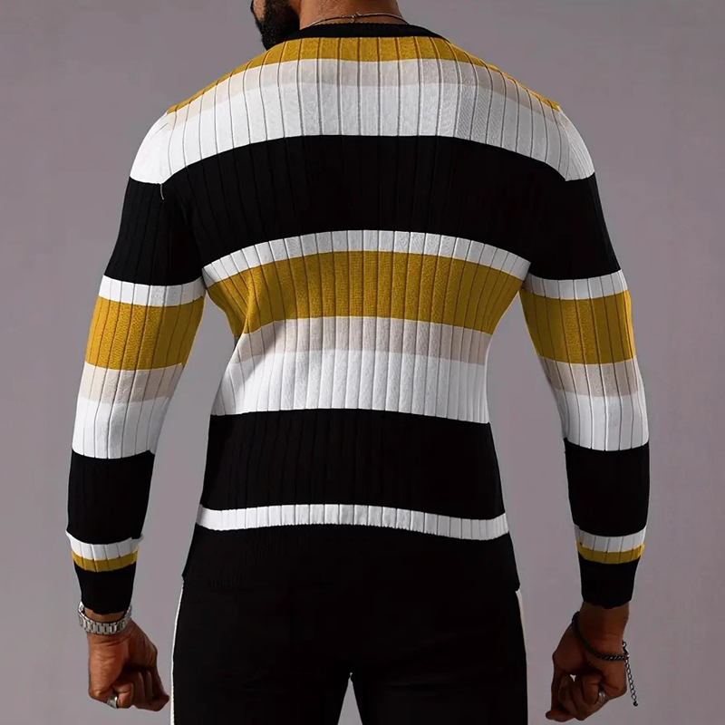 Men's Striped Knitted Crew Neck Sweater MTA2801G5X