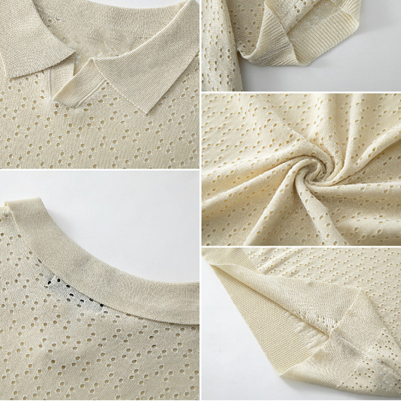 Men's Solid Color Knitted Texture Short Sleeve POLO Shirt MTA0631E0X