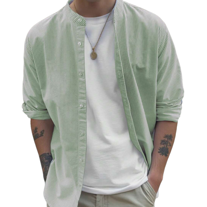 Men's Striped Print Crew Neck Single-breasted Shirt MTA2865G2X