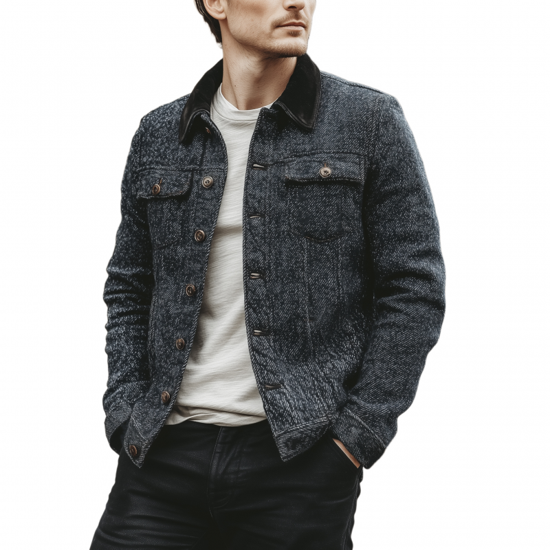 Men's Vintage Twill Patchwork Velvet Lapel Single-breasted Slim-fit Jacket MTA1916H6M
