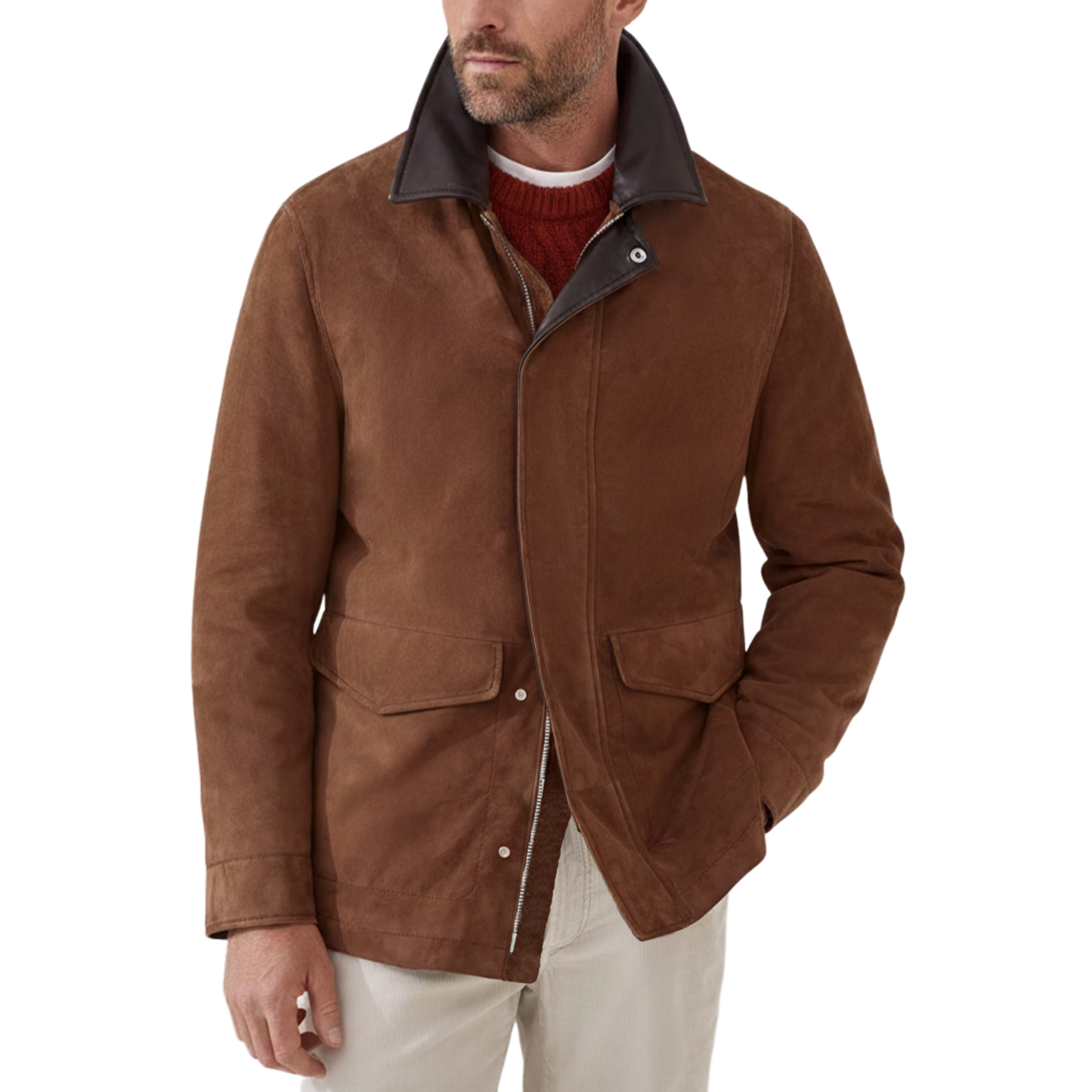 Men's Classic Retro Collar PU Leather Zipper Faux Suede Jacket MTA2262J5K
