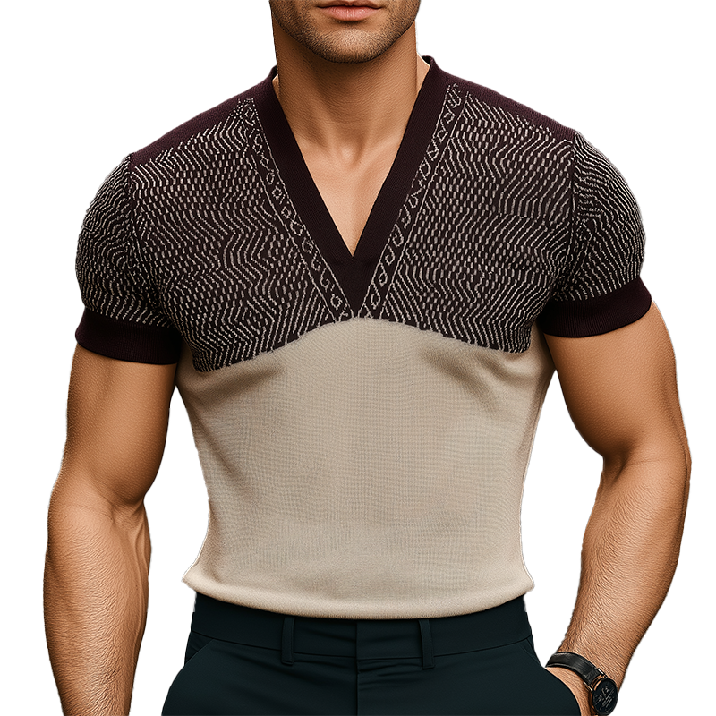 Motestrikket jacquard-t-skjorte med korte ermer for menn MTA2551G0P