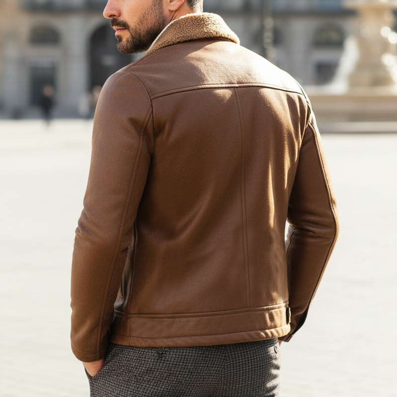 Men's Classic PU Leather And Faux Fur Collar Zip-up Jacket MTA2362I7U