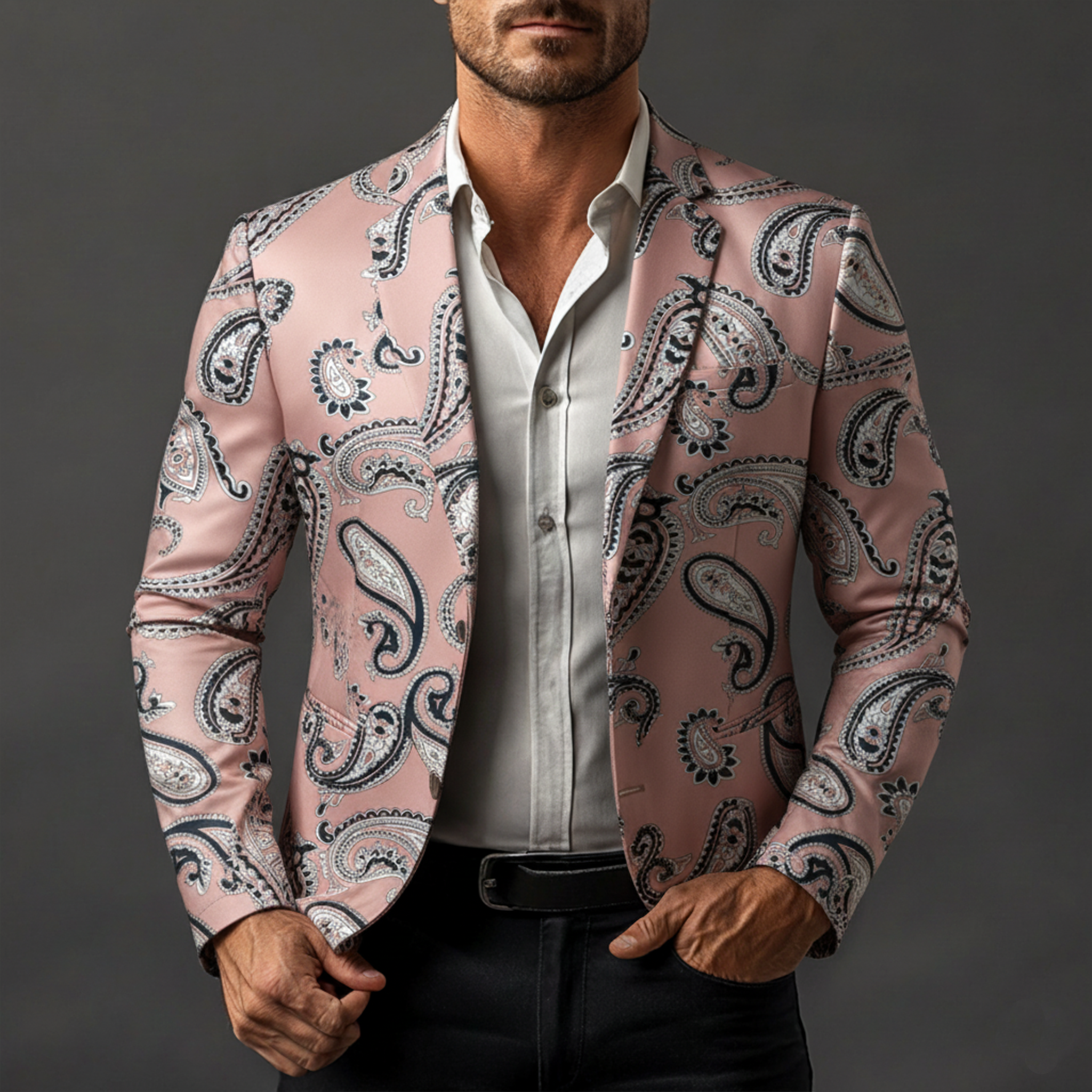 Men's Classic Vintage Satin Printed Single-breasted Blazer MTA1895L2K