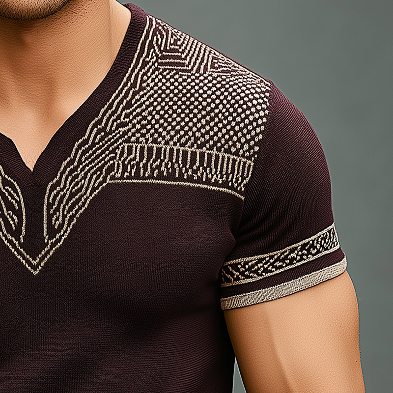 Men's Fashion Knitted Jacquard Short Sleeve T-Shirt MTA2556G0P