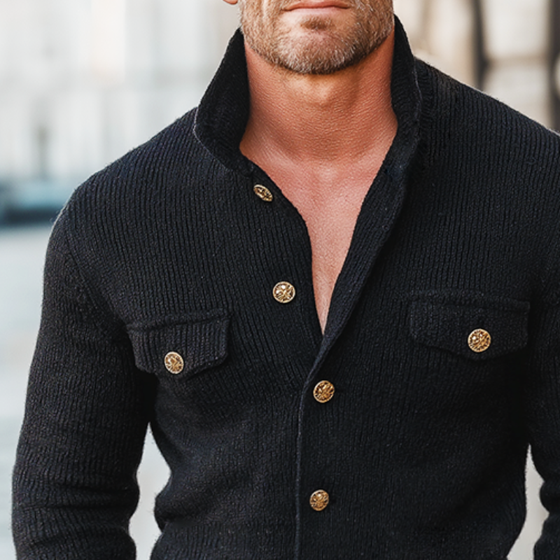 Men's Retro Casual Knitted Stand Collar Button-Up Shirt Cardigan MTA3110J7TO