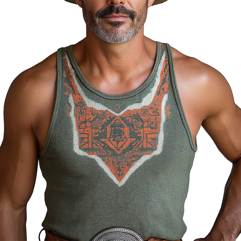 Men's Summer Western Cowboy Style Knitted Jacquard Tank Top MTA2876D6P