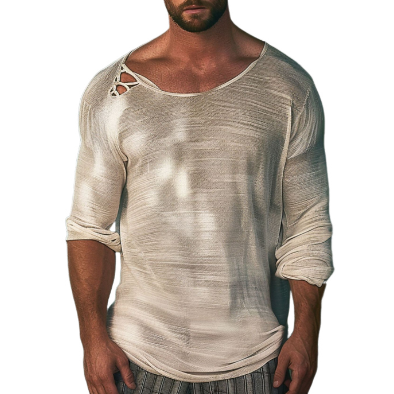 Uformell rundhals, sexy, mikrotransparent mesh Langermet T-skjorte 61628800K