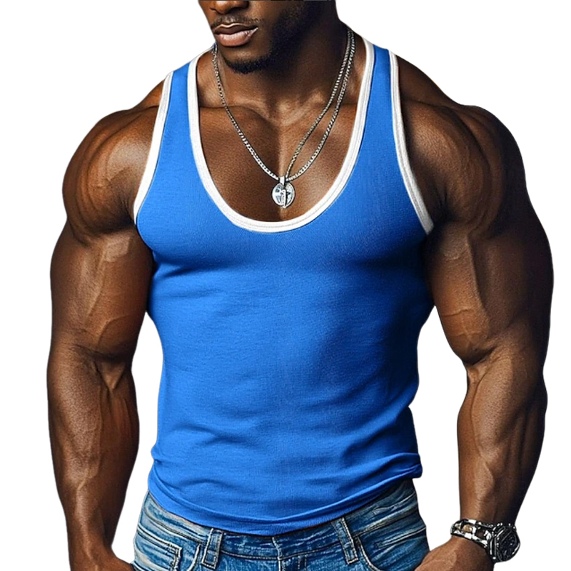 Men's Contrast Colour Round Neck Slim Fit Sports Tank Top MTA1664G4X