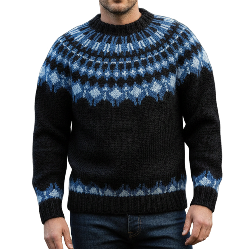 Men's Crew Neck Classic Jacquard Warm Sweater MTA3063I1U