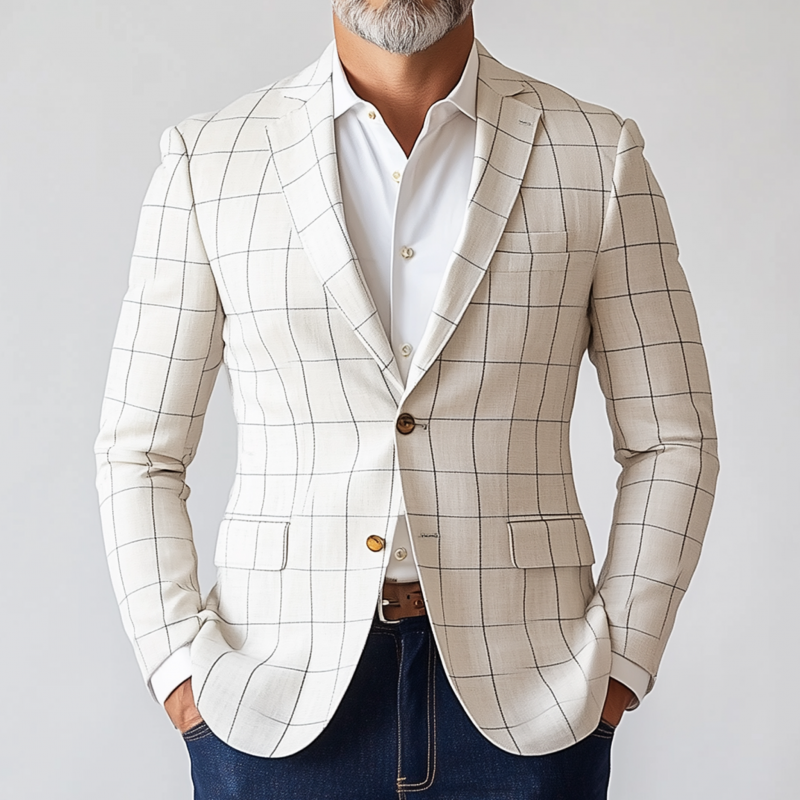 Men's Vintage Elegant Plaid Notch Lapel Single Breasted Slim Fit Blazer MTA1919G0M