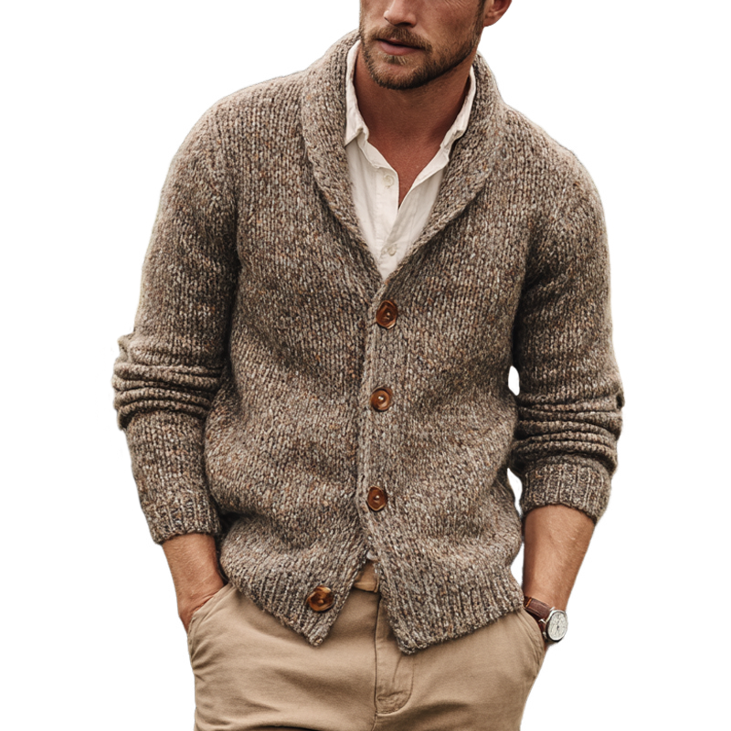 Men's Mixed Color Knit Shawl Collar Single Breasted Cardigan MTA0813I9Z