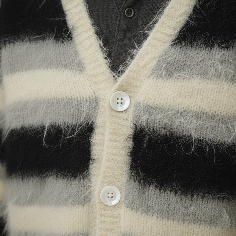 Men's Fashion Mohair Cotton Blended Striped Cardigan Sweater MTA1098J0P