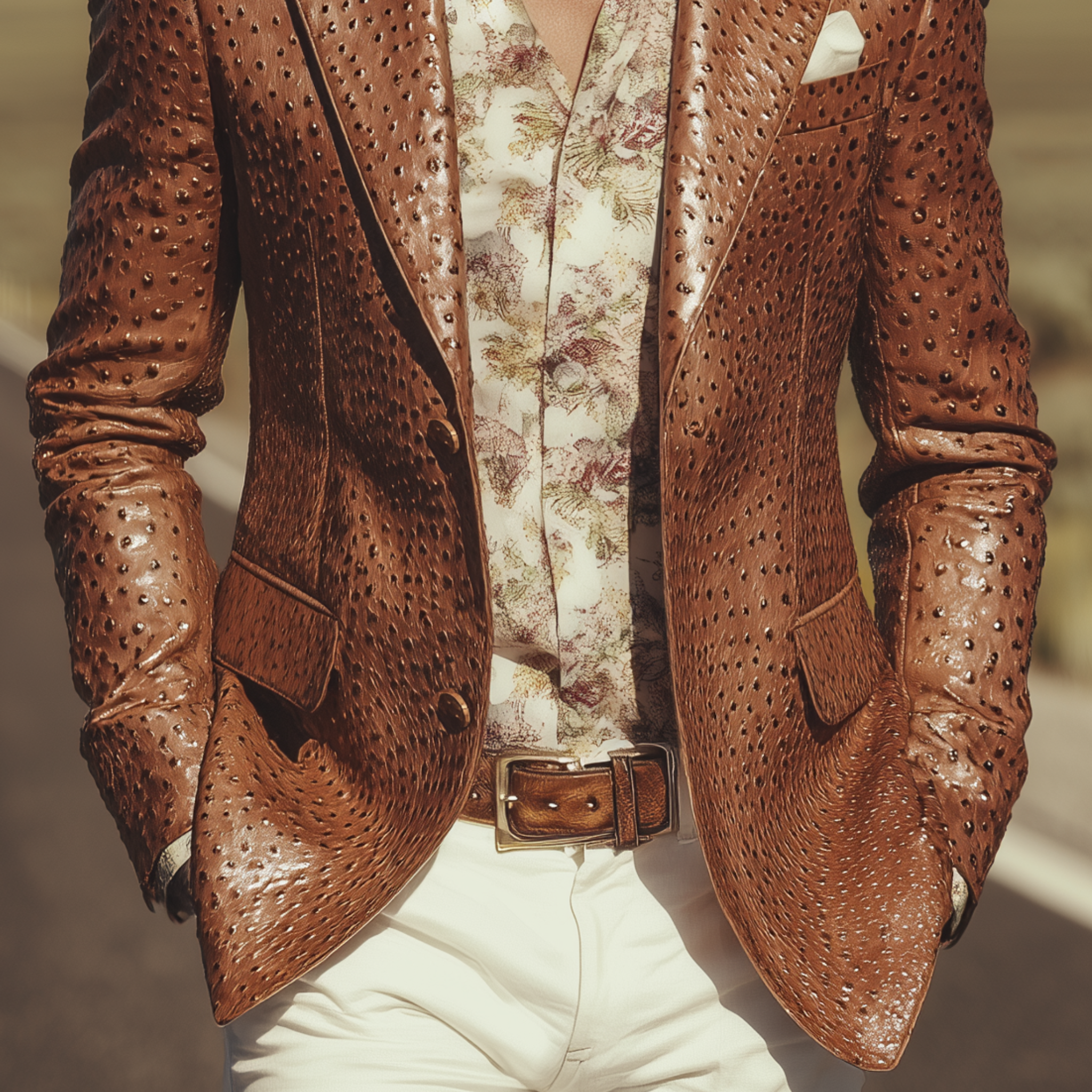 Men's Classic Retro Western Style Textured PU Leather Slim Fit Single-breasted Blazer MTA1518H2K