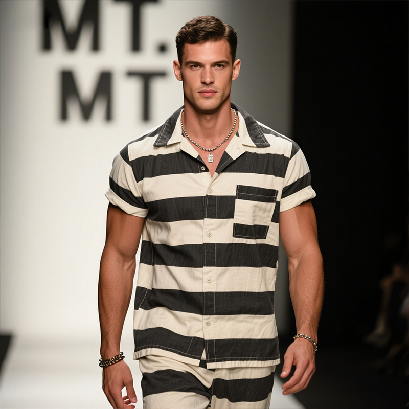 Men's Vintage Casual Tribute Free Wash Lapel Short Sleeve Shirt MTA2485F0TO