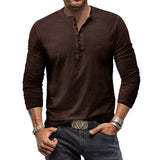 Men's Henley Collar Distressed Solid Long Sleeve Casual T-shirt 18908765Z