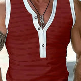Men's Casual Striped Henley Collar Slim Fit Tank Top 46639172M