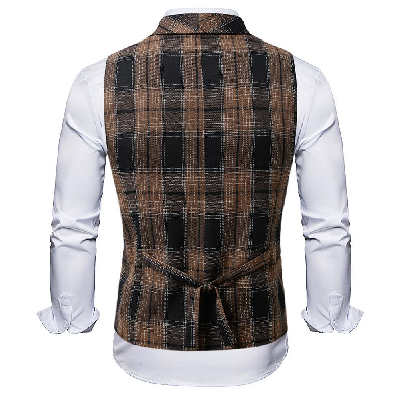 Men's Vintage Checkered Lapel Double-breasted Vest (shirt Not Included) 65090053X