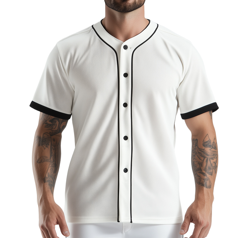 Men's Retro Casual Solid Color Mesh Sports Button Baseball Short Sleeve T-Shirt MTA1436C9TO