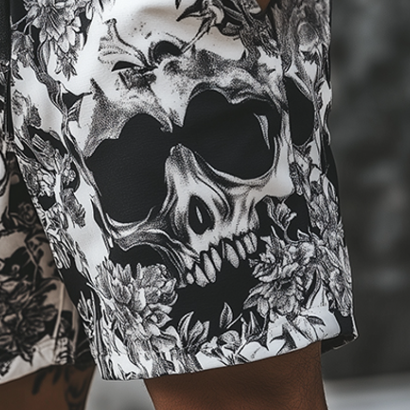 Men's Retro Skull Print Casual Shorts 15084604TO