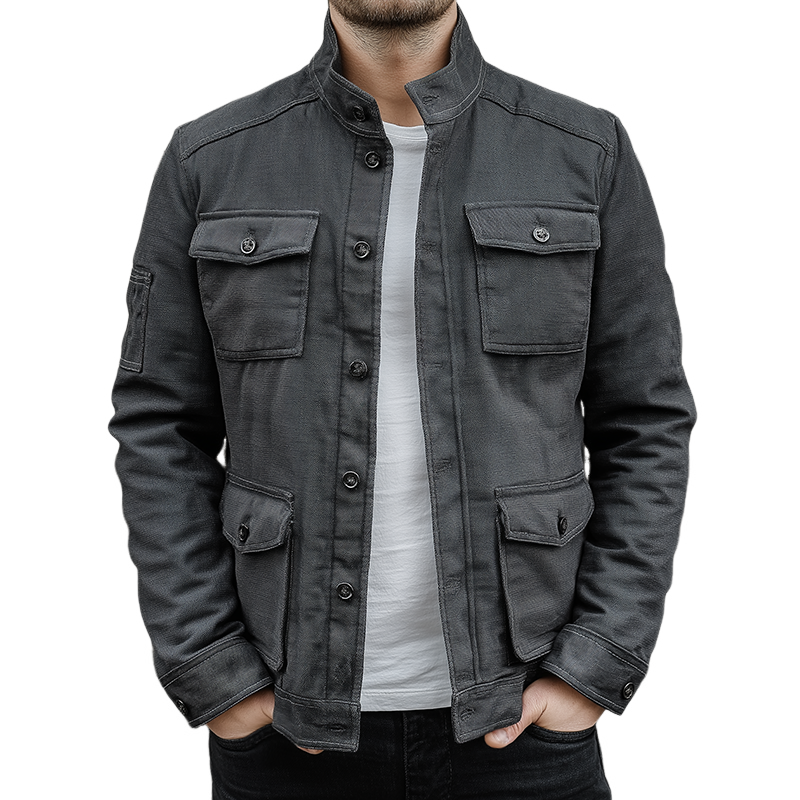 Men's Retro Casual Canvas Washed Stand Collar Jacket MTA1674H1TO
