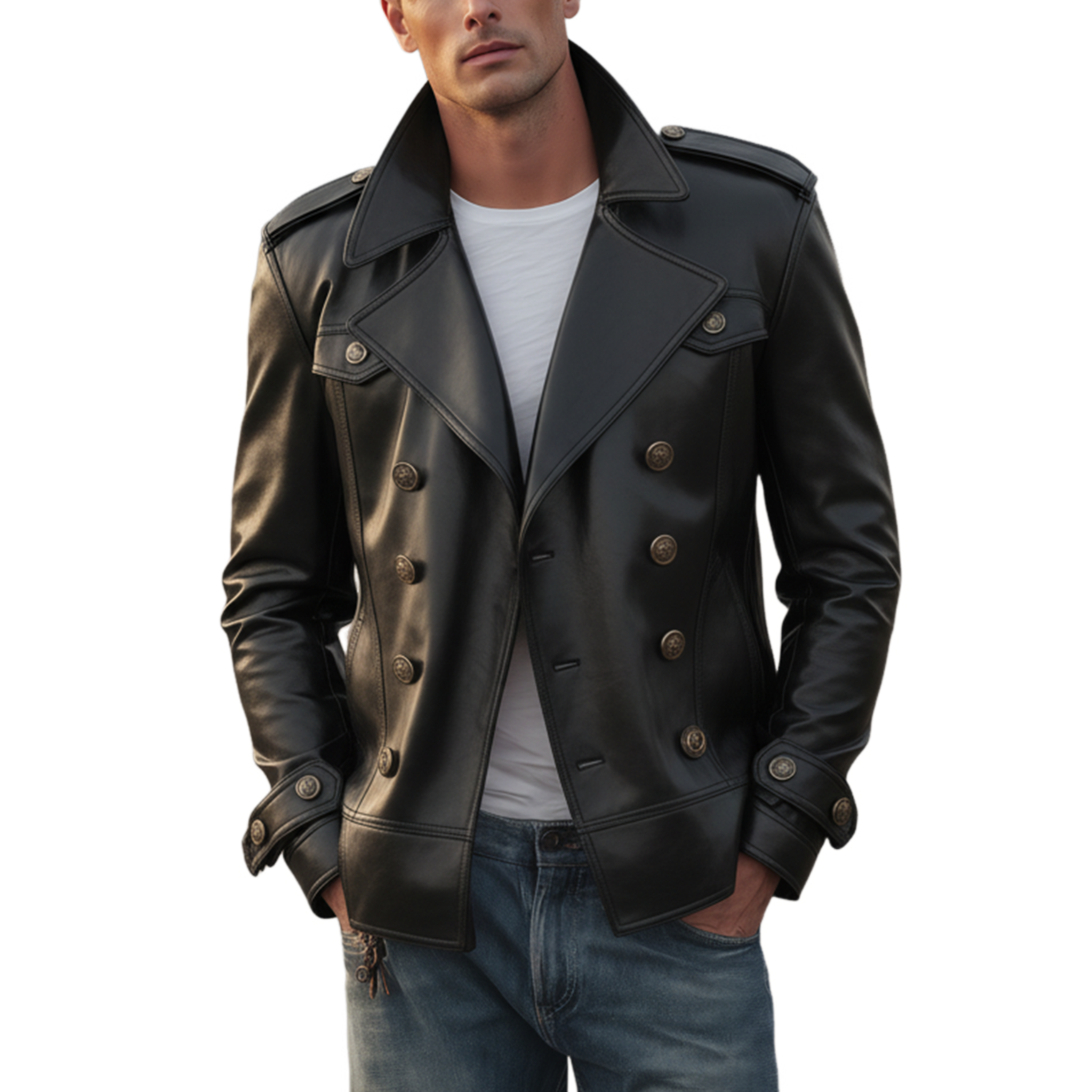 Men's Classic Casual Lapel Double-breasted PU Leather Jacket MTA1587J1K