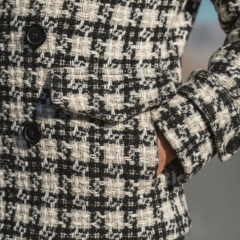 Men's Winter Fashion Plaid Tweed Double-breasted Lapel Short Coat MTA2687I4P