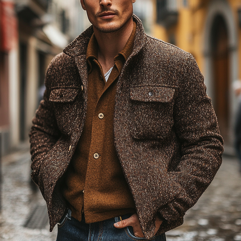 Men's Blended Heathered Lapel Tweed Jacket MTA2256I9X