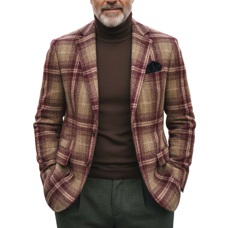 Men's Classic Plaid-patterned Double-breasted Blazer MTA1852I1U
