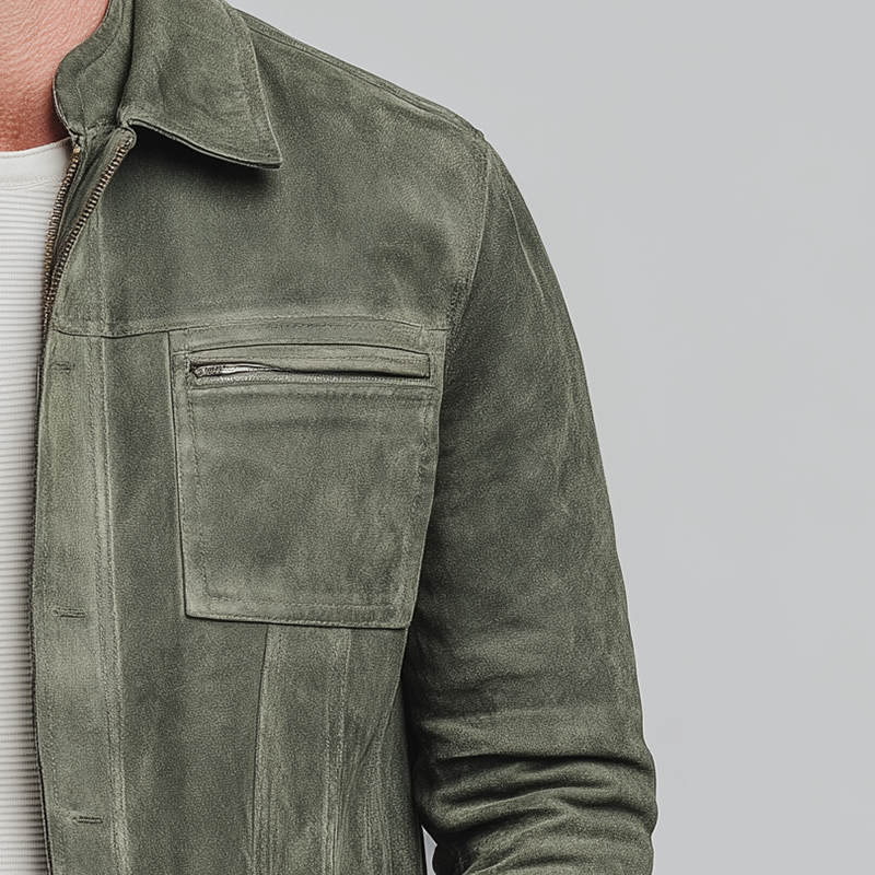 Men's Light Green Faux Suede Vintage Casual Jacket MTA2716H7P