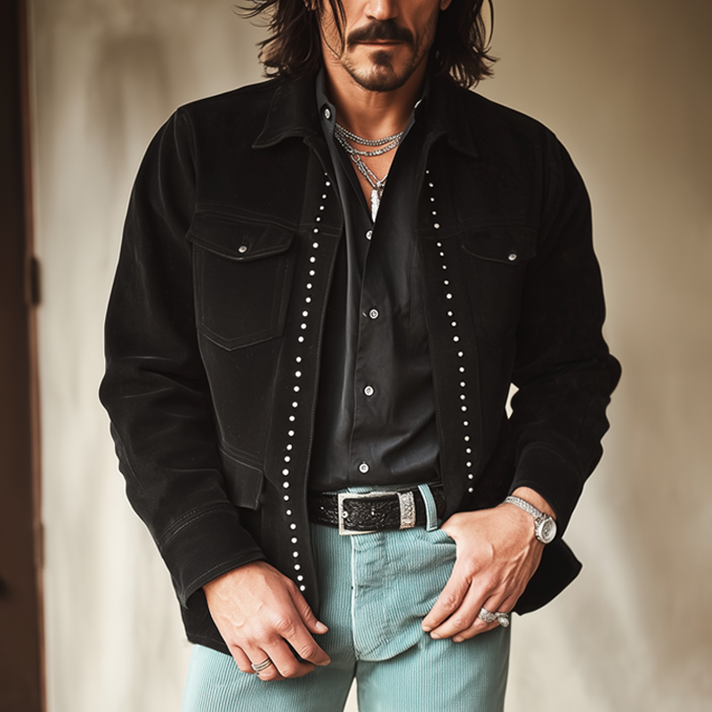 Men's Spring And Autumn Classic Retro Black Suede Jacket MTA0724H7U