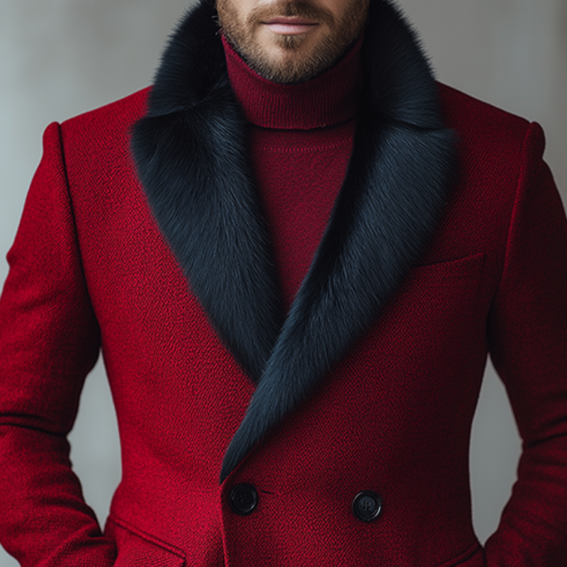 Men's Retro Casual Warm Fur Collar Double Breasted Blazer MTA2282I6TO
