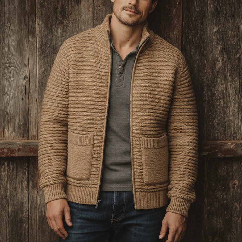 Men's Winter Fashion Cotton Knitted Striped Zipper Cardigan MTA1394J7P
