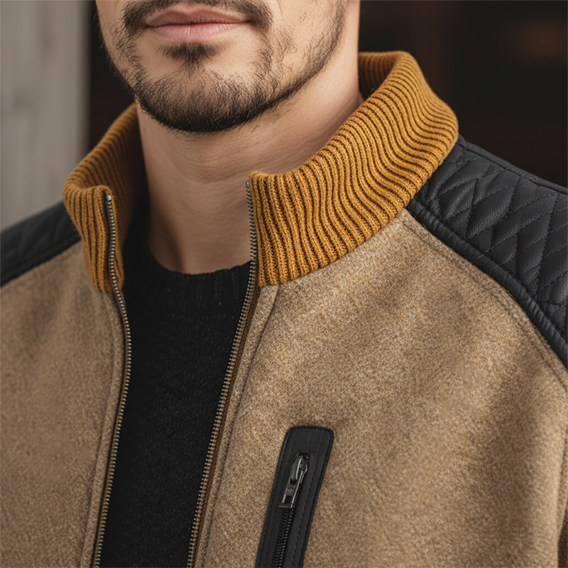 Men's Winter Retro Faux Wool PU Patch Warm Jacket MTA2264J2P