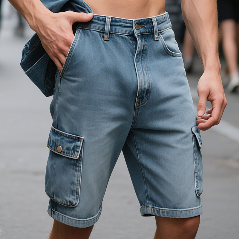 Men'S Retro Casual Denim Washed Loose Shorts MTA1078E3TO