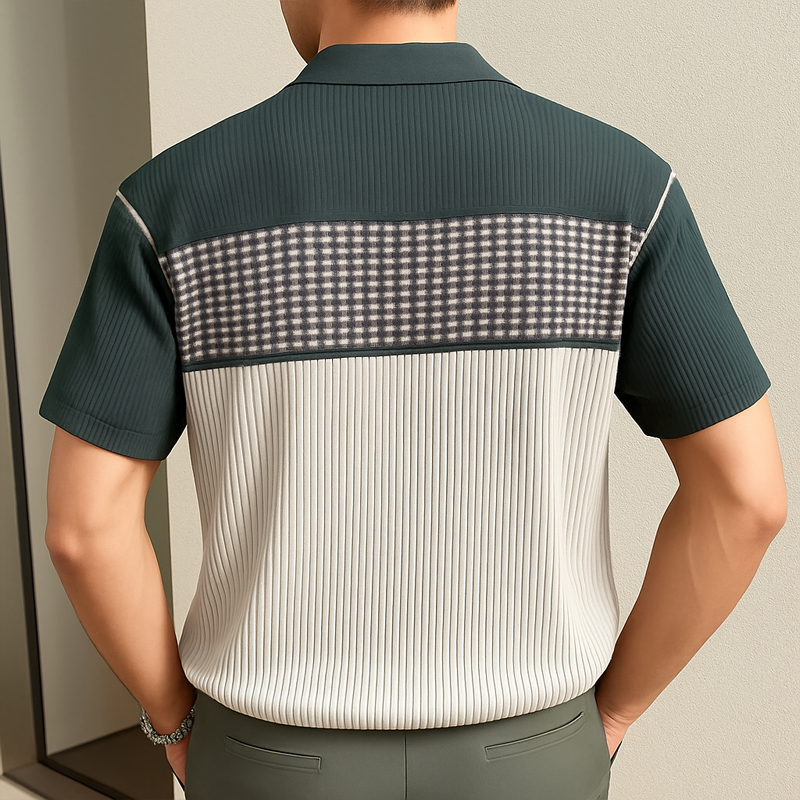 Men's Business Colorblock Knitted Button Short Sleeve Shirt MTA1825G7U