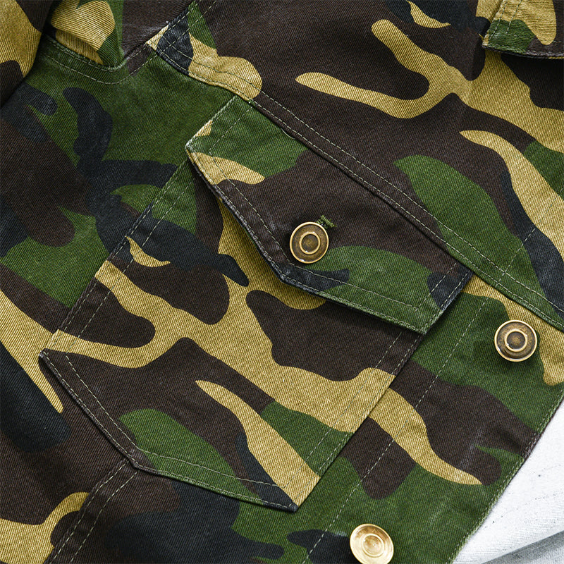 Men's Camouflage Canvas Retro Wear Lapel Jacket 18911497X