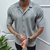 Men's Casual Solid Color Short Sleeve Shirt 85098587Y