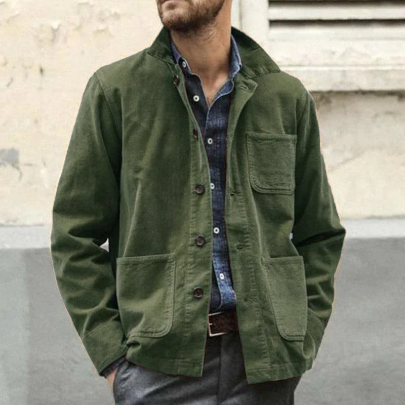 Men's Vintage Solid Color Multi Pocket Lapel Long Sleeve Workwear Jacket 32788666M
