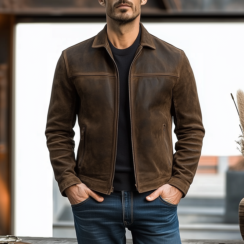 【24-Stunden-Versand】Herren-Lederjacke mit Reißverschluss 98679789U