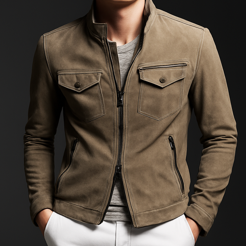 Men's Vintage Khaki Stand Collar Suede Jacket MTA0449I4U