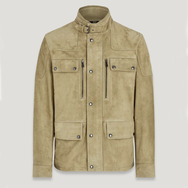 Men's Classic Stand Collar Multi-pocket Suede Jacket MTA1105J8U