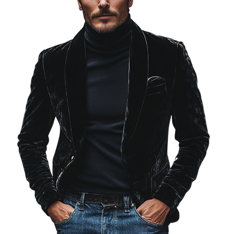 Men's Solid Color Velvet Slim-fit Blazer MTA1296I2X