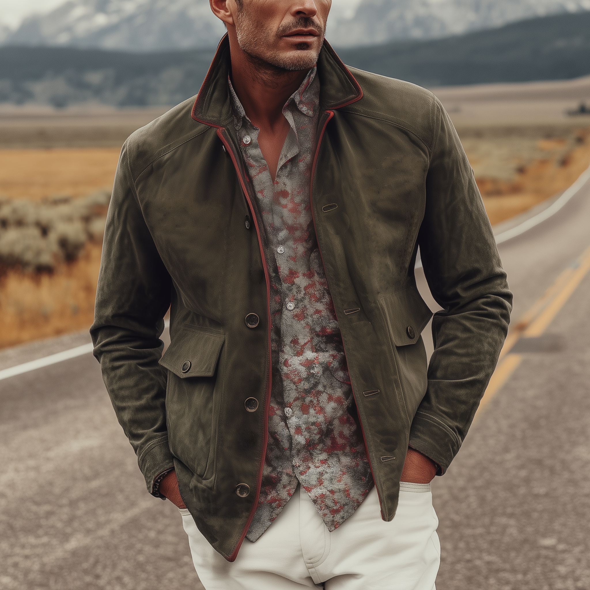 Men's Classic Casual Western Style Lapel Suede Jacket MTA0885I7K