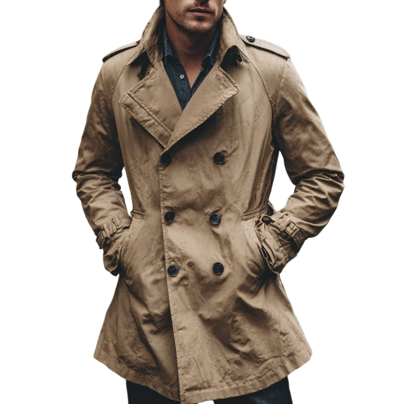 Men's Solid Color Casual Double-breasted Slim Trench Coat MTA0824H1X