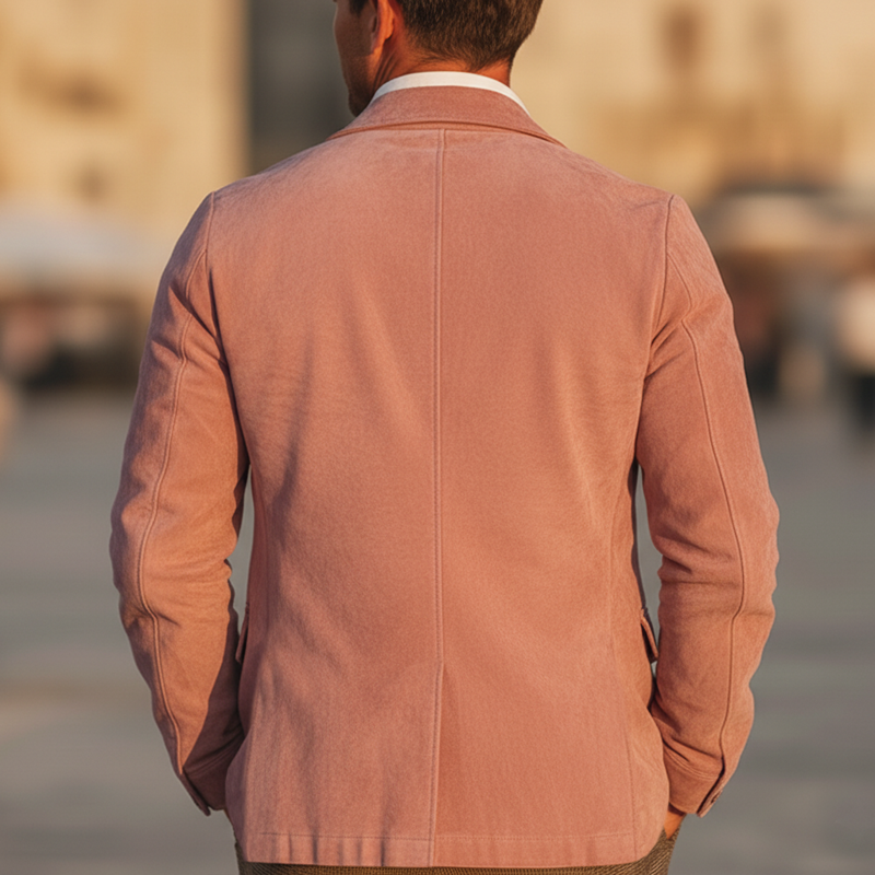 Men's Vintage Pink Faux Suede Multi-pocket Three-button Jacket MTZ0810A5U
