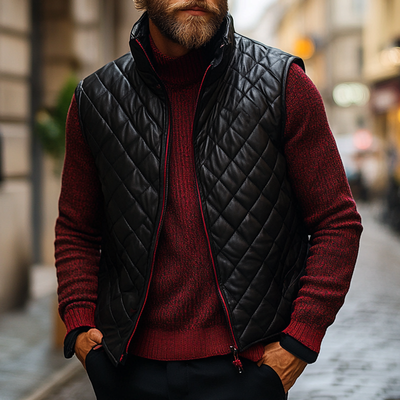 Men's Quilted Cotton Stand Collar Zipper Vest MTA2272I6X