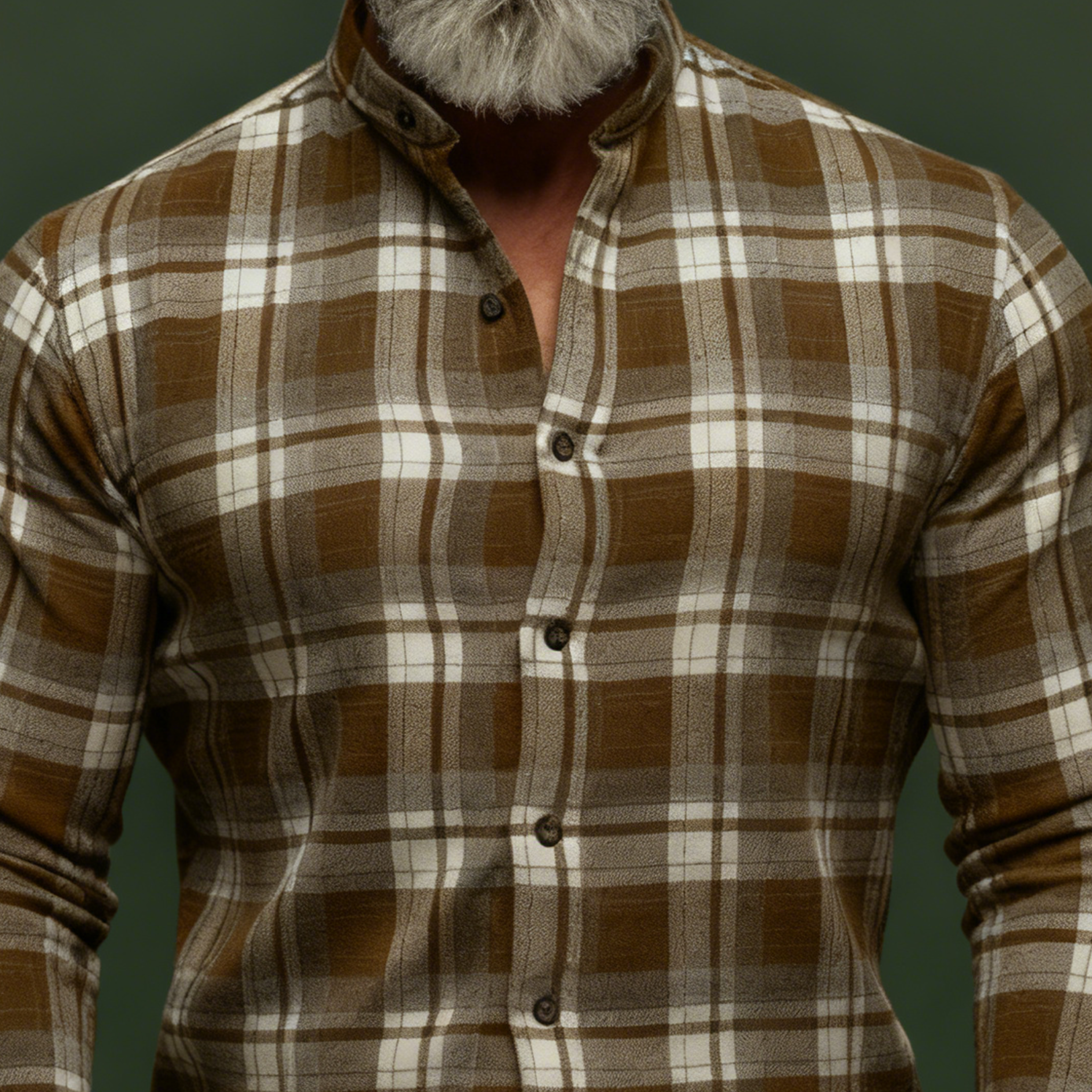 Men's Classic Casual Stand Collar Plaid Brushed Cotton Blend Long-Sleeve Shirt MTA2815K1K