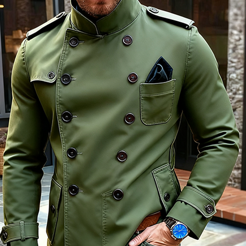 Men's Casual Solid Color Stand Collar Multi-button Mid-length Jacket MTA1607J9X
