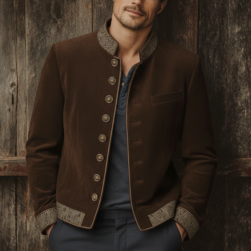 Men's Winter Fashion Embroidered Faux Suede Cropped Jacket MTA1551J3P
